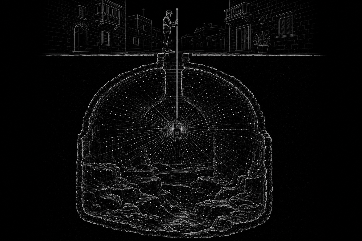 Underground well and cistern survey illustration