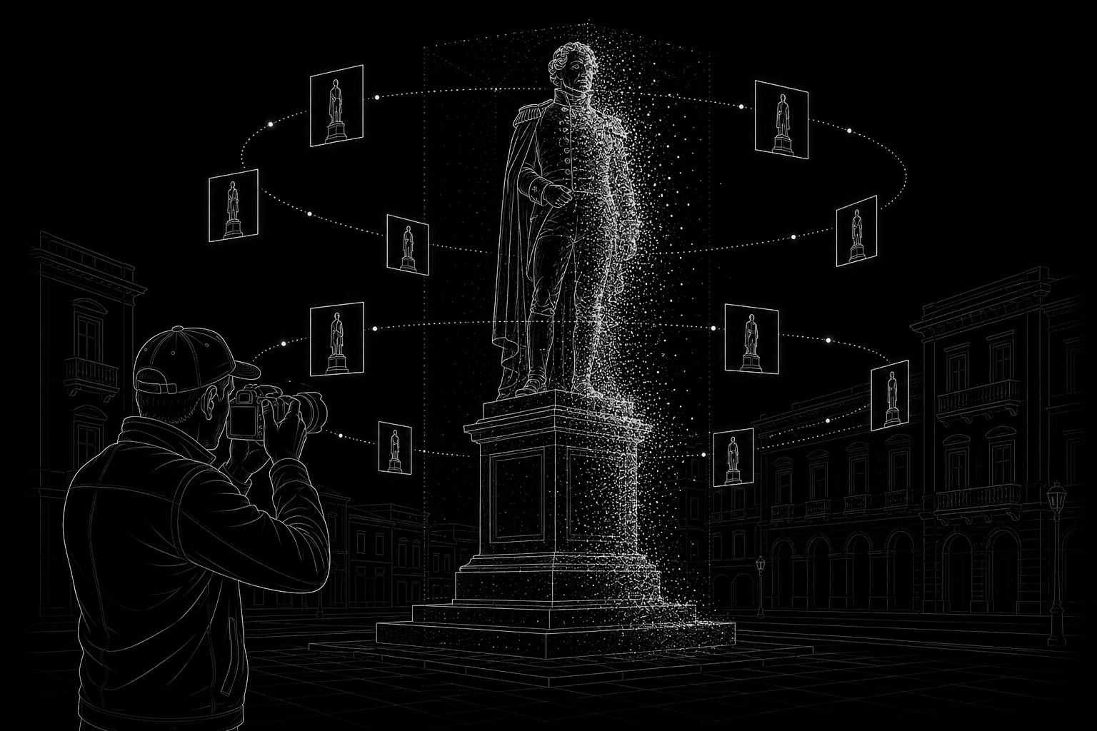 3D Gaussian Splatting panoramic tour illustration