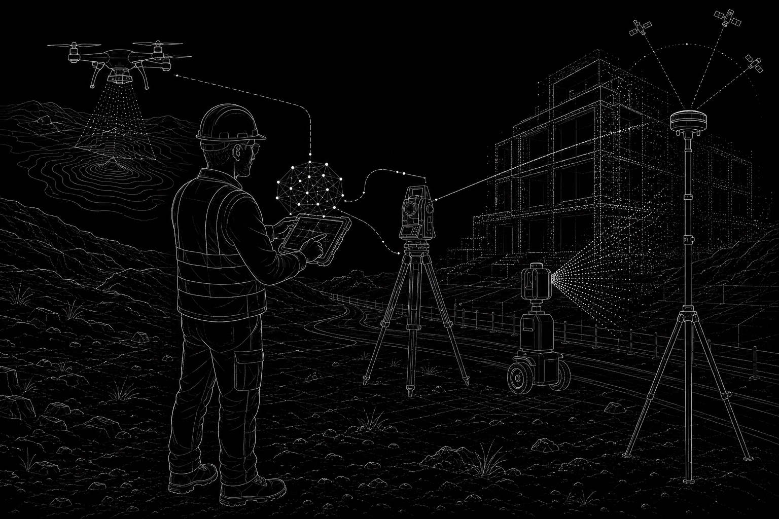 High-end surveying technologies and instruments illustration